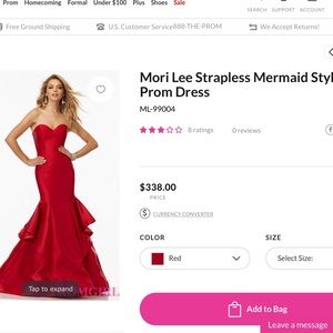 Mori Lee Strapless Mermaid Style Prom Dress Size 8